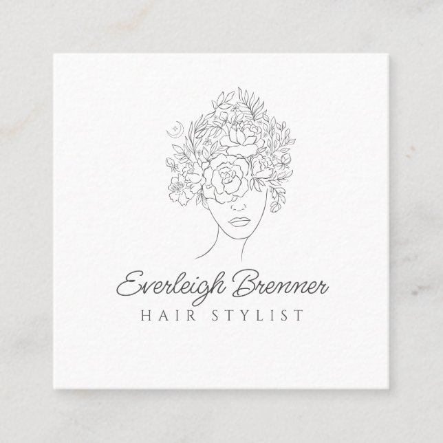 Hair Stylist Blossoming Hair  Square Business Card (Front)