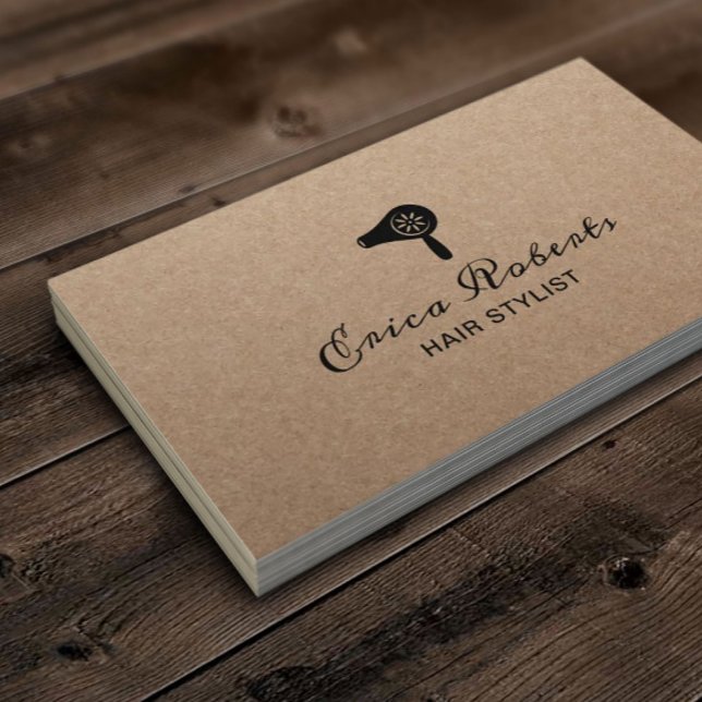 Hair Stylist Blow Dryer Minimalist Rustic Drybar Business Card (Creator Uploaded)