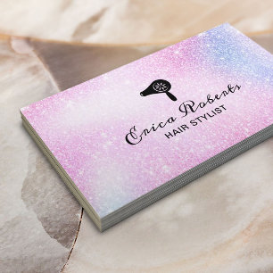 Hair Stylist Blow Dryer Pastel Glitter Drybar Business Card
