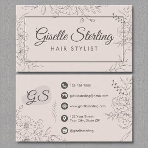 Hair Stylist Blush Pink Floral Line Art Script Business Card