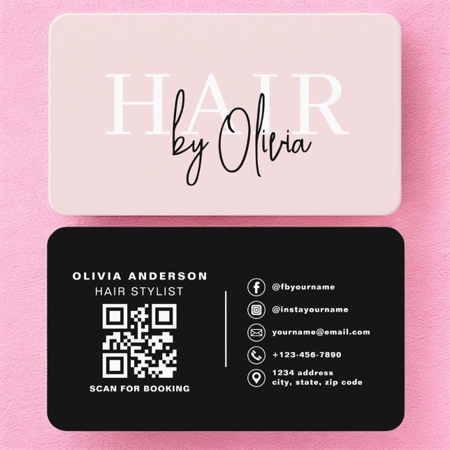  Hair Stylist Blush Pink QR Code Business Card (Creator Uploaded)