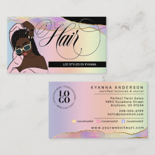Hair Stylist, Braids, Locs, Salon, Custom Logo Bus Business Card