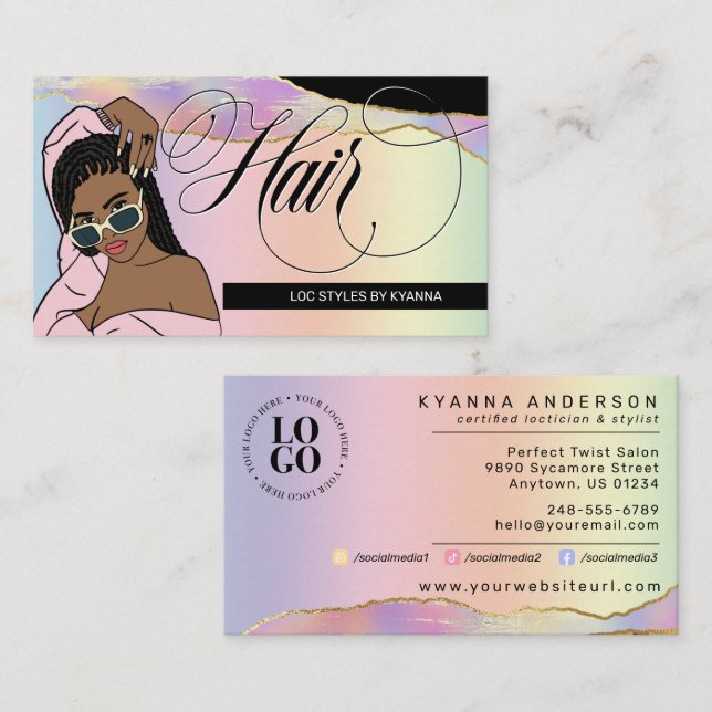 Hair Stylist, Braids, Locs, Salon, Custom Logo Bus Business Card (Front/Back)
