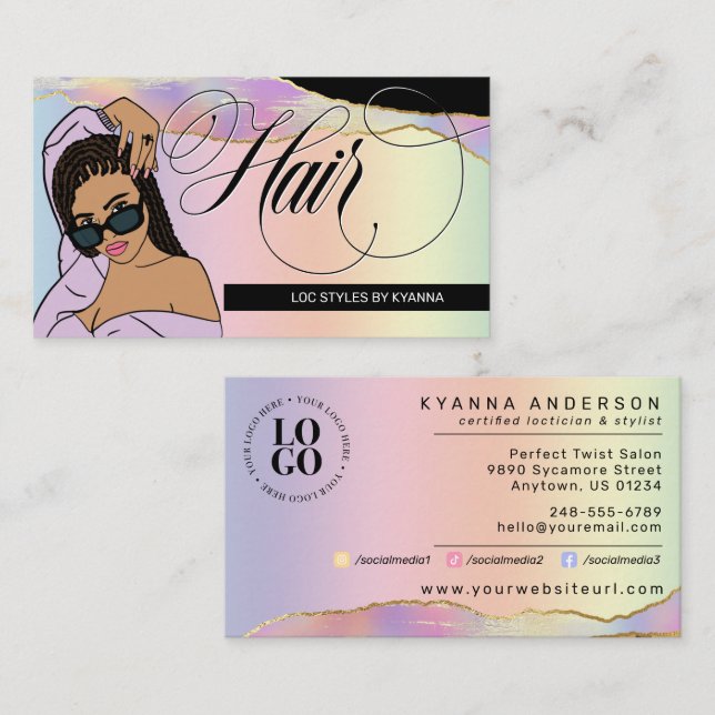 Hair Stylist, Braids, Locs, Salon, Custom Logo Business Card (Front/Back)
