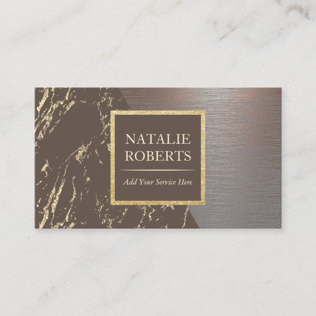 Hair Stylist Brown & Gold Marble Beauty Salon Business Card (Front)