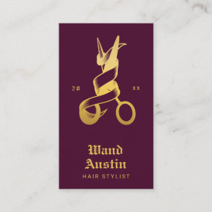 Hair Stylist Burgundy And Gold Scissors Qr Code Business Card