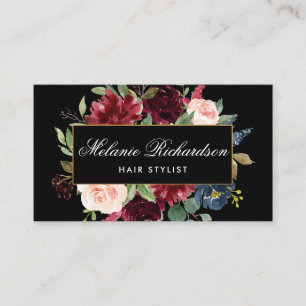 Hair Stylist Burgundy Black Gold Appointment Card