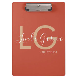  Hair Stylist Burnt Orange Beige Monogrammed    Po Clipboard