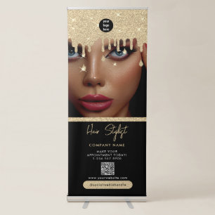 Hair Stylist Business Black Gold Glitter  Retractable Banner