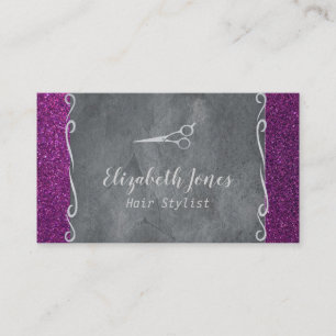 Hair Stylist Business Card Purple Grey Modern