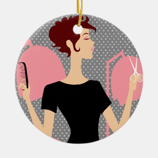 Hair Stylist Ceramic Christmas Ornaments (Front)