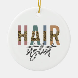 Hair Stylist Cheetah Typography Hairdresser Gift Ceramic Tree Decoration