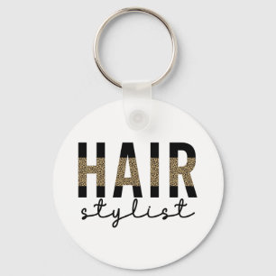 Hair Stylist Cheetah Typography Hairdresser Gift Key Ring