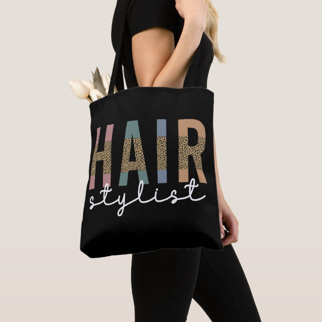 Hair Stylist Cheetah Typography Hairdresser Gift Tote Bag (Close Up)