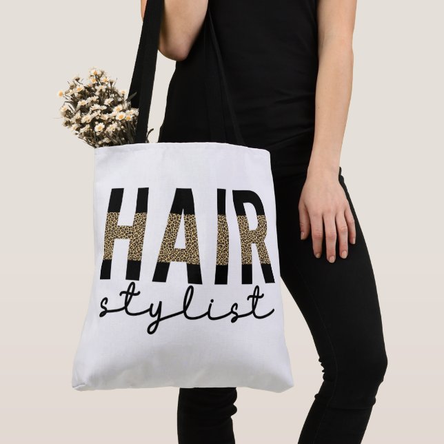 Hair Stylist Cheetah Typography Hairdresser Gift Tote Bag (Close Up)