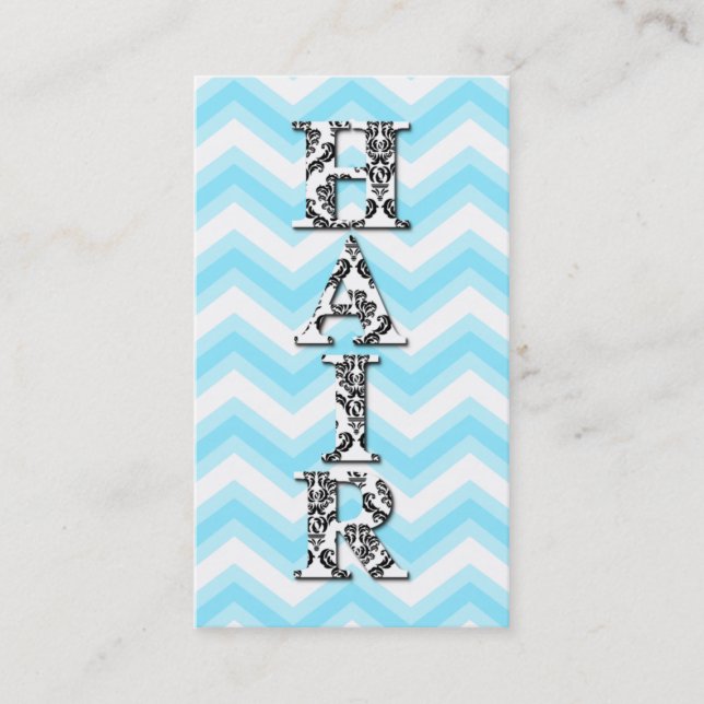 Hair Stylist Chevron Blue Damask Business Card (Front)