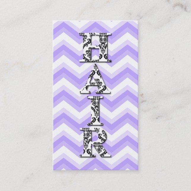 Hair Stylist Chevron Purple Damask Business Card (Front)