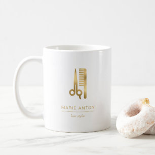 Hair Stylist Chic Gold Scissors Comb Coffee Mug