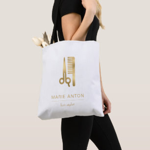 Hair Stylist Chic Gold Scissors Comb Tote Bag