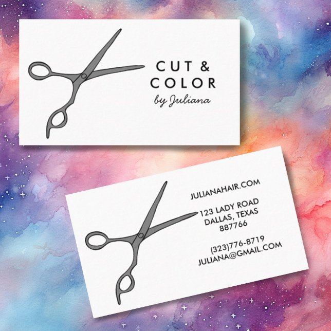 Hair Stylist Chic Scissors Line Art Minimal Custom Business Card (Creator Uploaded)