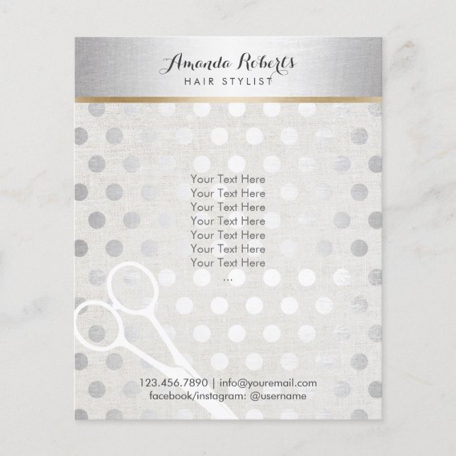 Hair Stylist Chic Silver Dots Elegant Linen Flyer (Front)