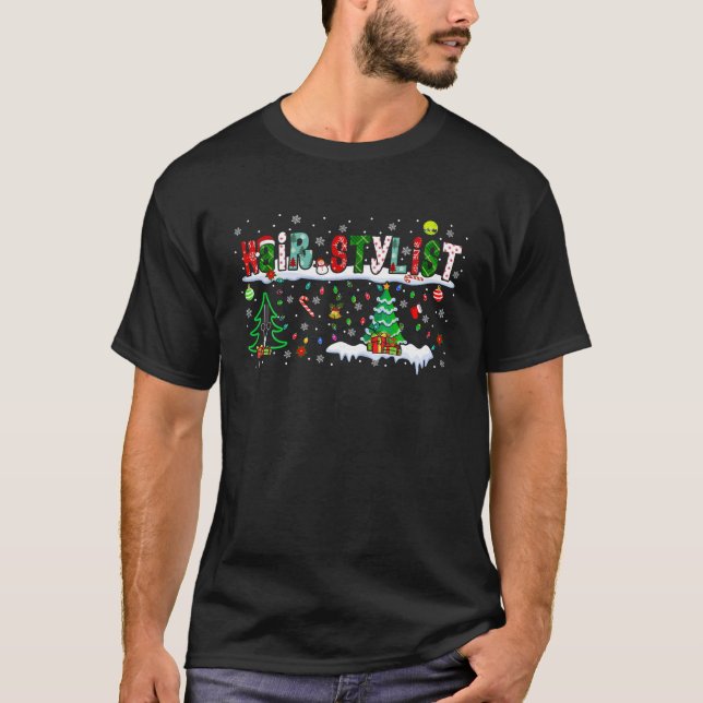 Hair Stylist Christmas Symbols Santa Xmas Tree Pro T-Shirt (Front)