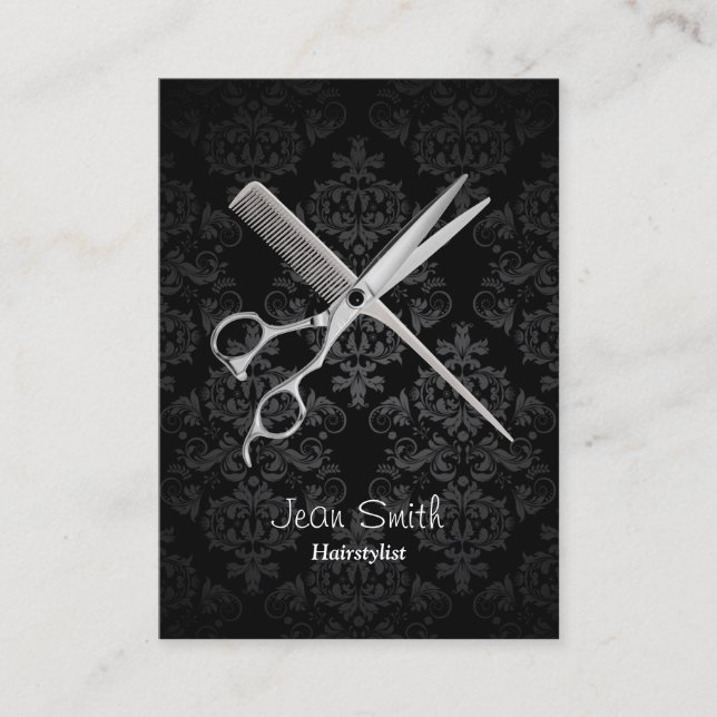 Hair Stylist Classy Dark Damask Salon Business Card (Front)