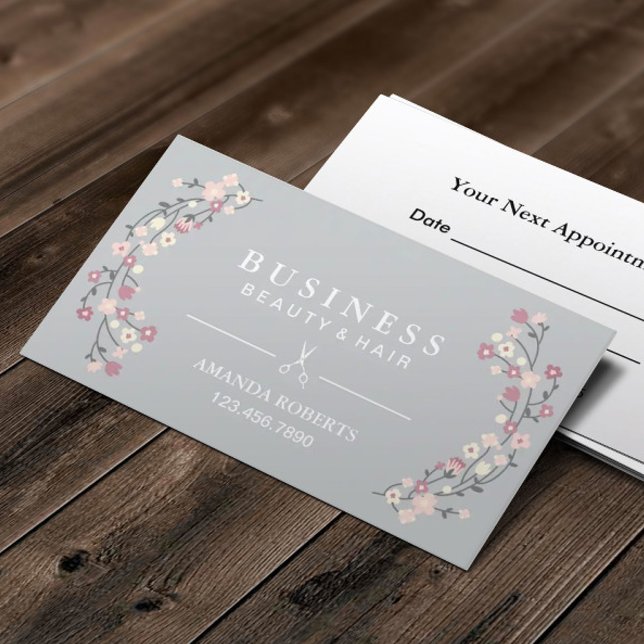 Hair Stylist Classy Floral Silver Appointment Card (Creator Uploaded)