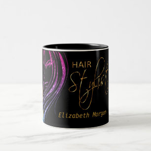 Hair Stylist Colourful Glitter Girl Two-Tone Coffee Mug