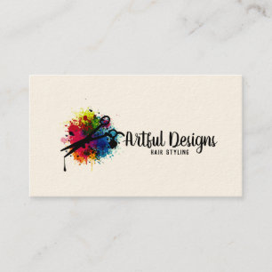 hair stylist colourful paint splatter minimalist business card