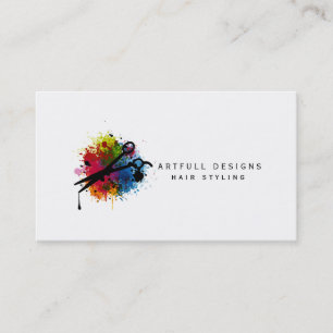 hair stylist colourful paint splatter minimalist business card