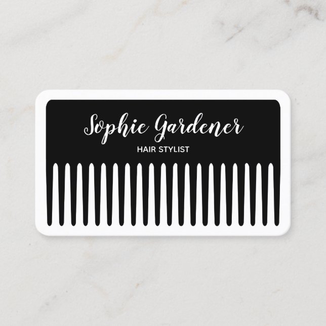 Hair Stylist - Comb - Black and White Business Card (Front)
