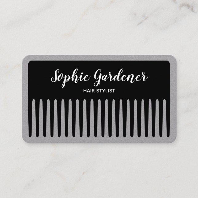 Hair Stylist - Comb - Black and White (Grey) Business Card (Front)