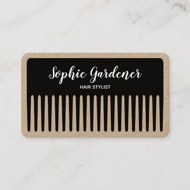 Hair Stylist - Comb - Black and White (Kraft) Business Card (Front)