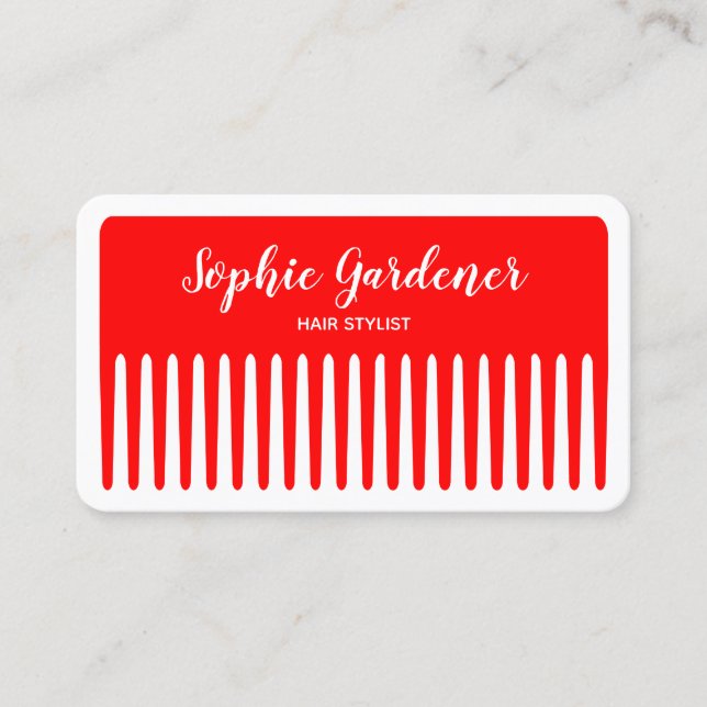 Hair Stylist - Comb - #FF0000 (Red) Business Card (Front)