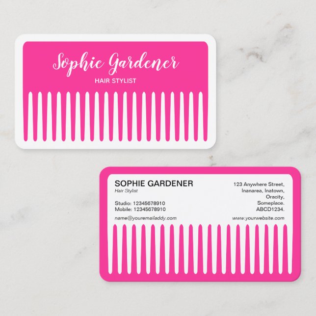 Hair Stylist - Comb - #FF3399 (Hot Pink) Business Card (Front/Back)