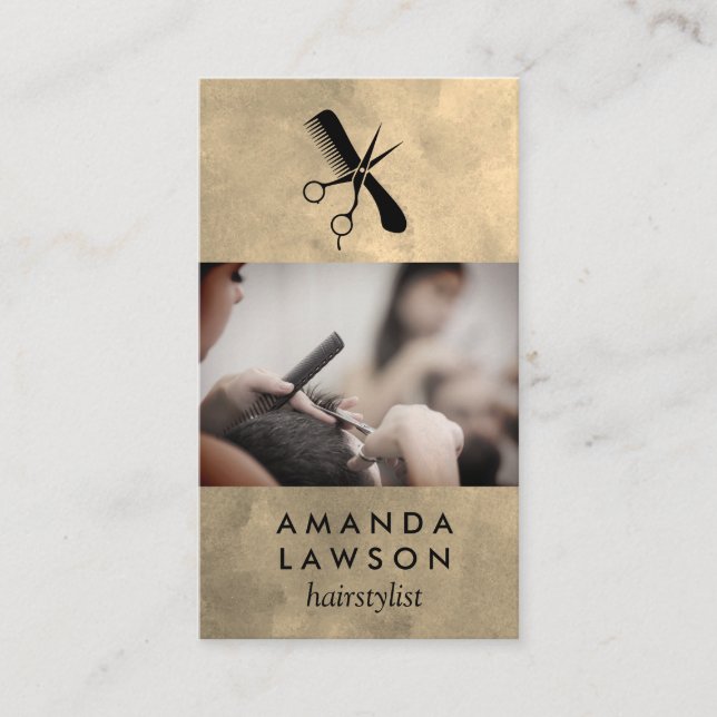Hair Stylist | Comb Scissors Logo Business Card (Front)