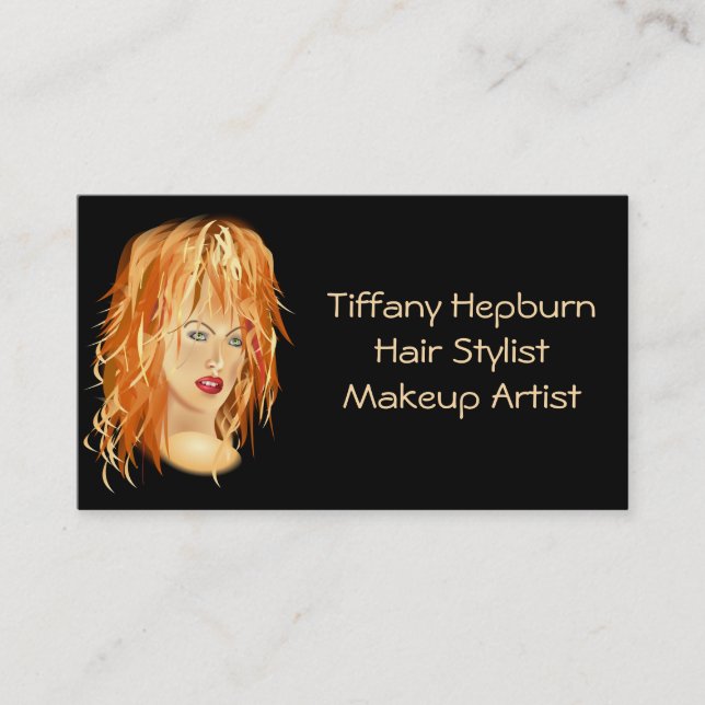 Hair Stylist Cosmetologist Elegant Red Head Business Card (Front)