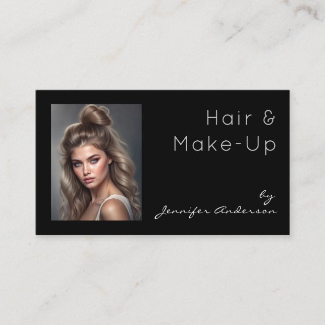 Hair Stylist Cosmetologist Make-Up Woman Photo Business Card (Front)