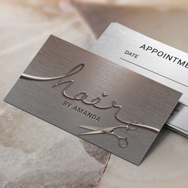 Hair Stylist Creative Copper Metal 3D Script  Appointment Card (Creator Uploaded)