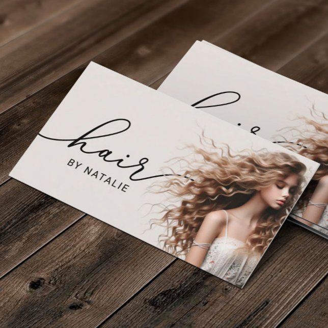 Hair Stylist Curly Hair Girl Photo Beauty Salon Business Card (Creator Uploaded)