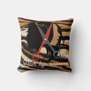 Hair Stylist Custom Name Tiger Print  Cushion