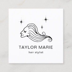 Hair Stylist Cute Girly Minimalist Black and White Square Business Card