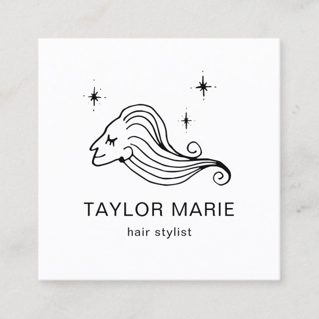 Hair Stylist Cute Girly Minimalist Black and White Square Business Card (Front)