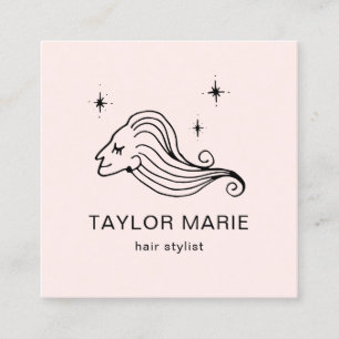 Hair Stylist Cute Girly Minimalist Blush Pink Square Business Card