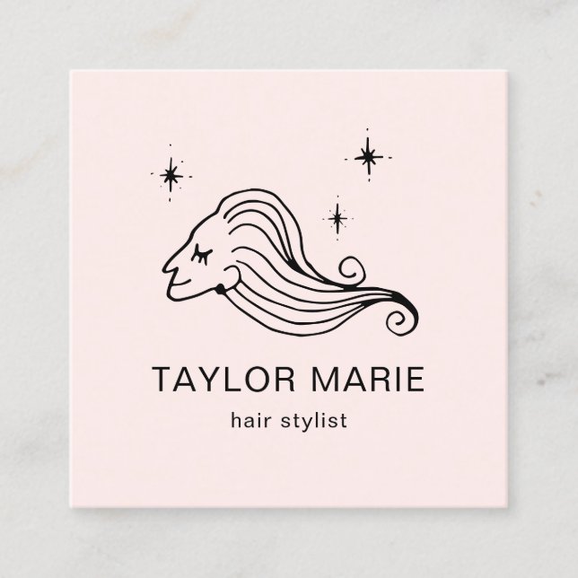 Hair Stylist Cute Girly Minimalist Blush Pink Square Business Card (Front)