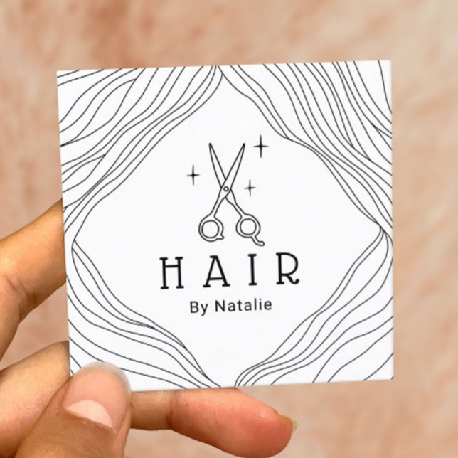 Hair Stylist Cute Hand Drawn Scissor Beauty Salon Square Business Card (Creator Uploaded)