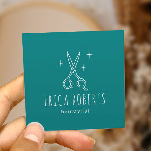 Hair Stylist Cute Minimalist Scissor Salon Teal Square Business Card