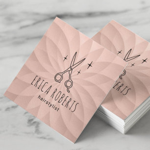 Hair Stylist Cute Scissor Blush Pink Spiral Square Business Card