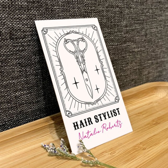 Hair Stylist Cute Scissor Doodle Custom Photo Business Card (Creator Uploaded)